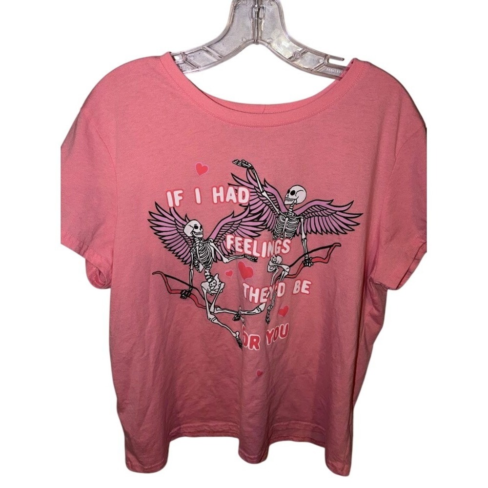 Wound Up Pink Graphic Tee Skeletons If I Had Feelings XXXL 21 Plus Size T-Shirt‎